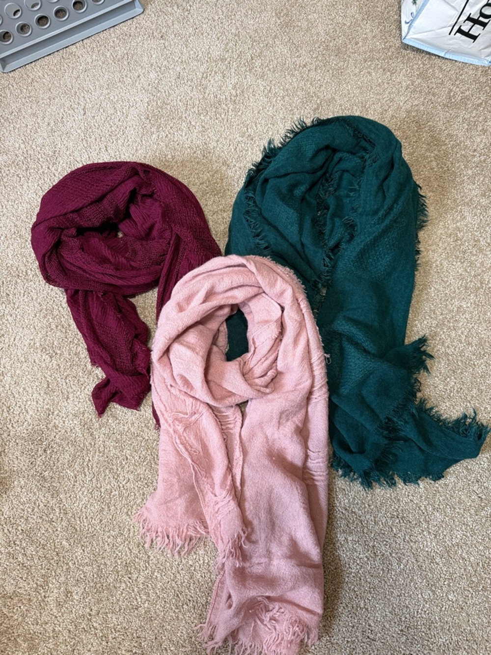 Women’s Lightweight Fringe Scarf - Rose Pink, Burgundy & Teal